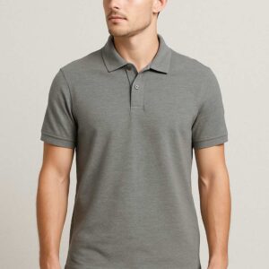 Men’s classic gray polo T-shirt with short sleeves, smart collar, and slim fit – casual and office wear.