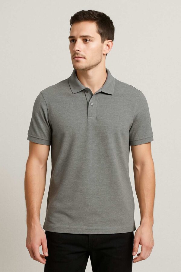 Men’s classic gray polo T-shirt with short sleeves, smart collar, and slim fit – casual and office wear.