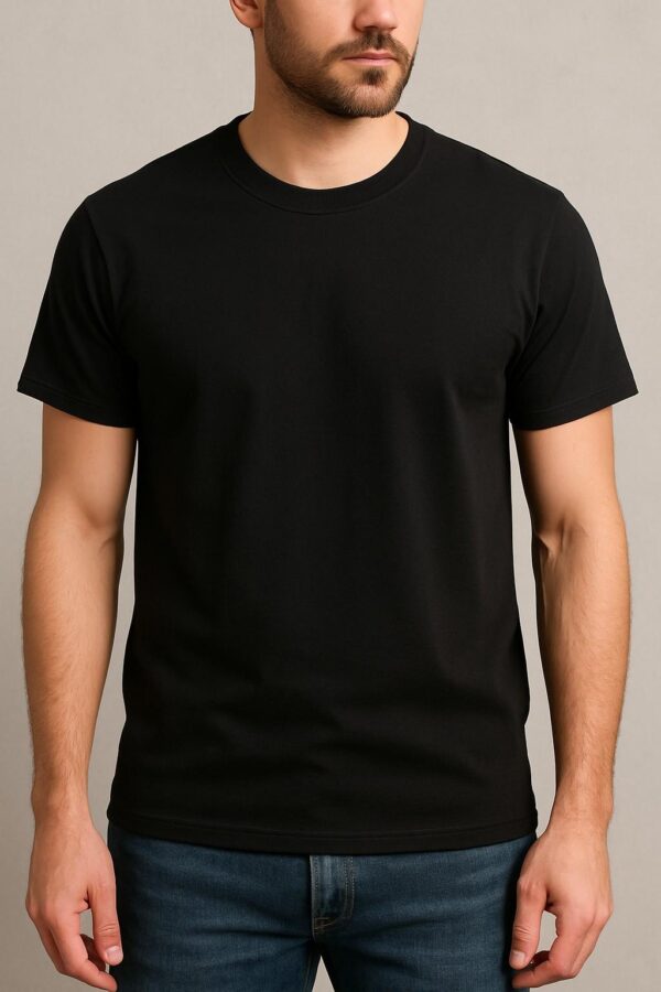 Men’s Black Round Neck T-Shirt – Sareena Polyester