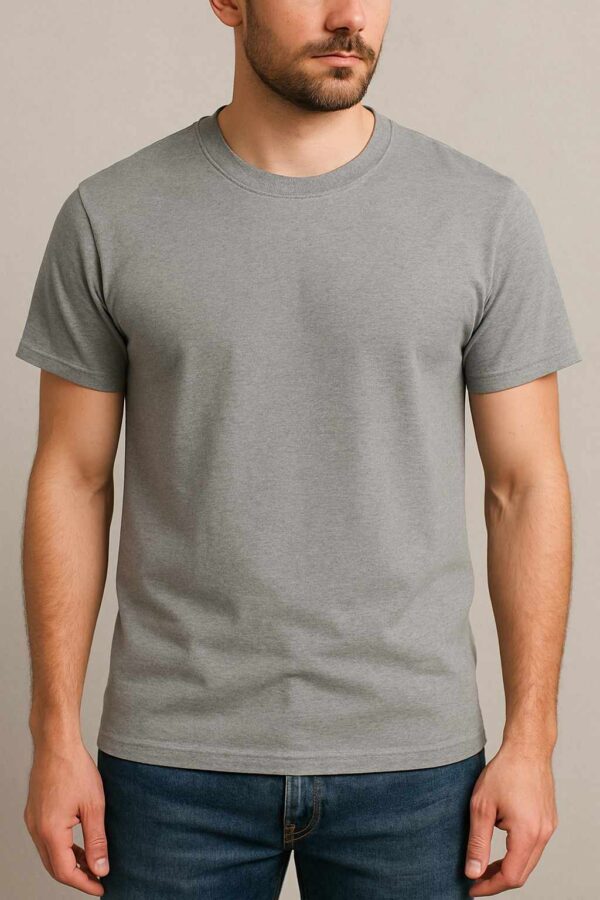 Men’s Grey Round Neck T-Shirt – Sareena Polyester | Lightweight POD-Ready Tee