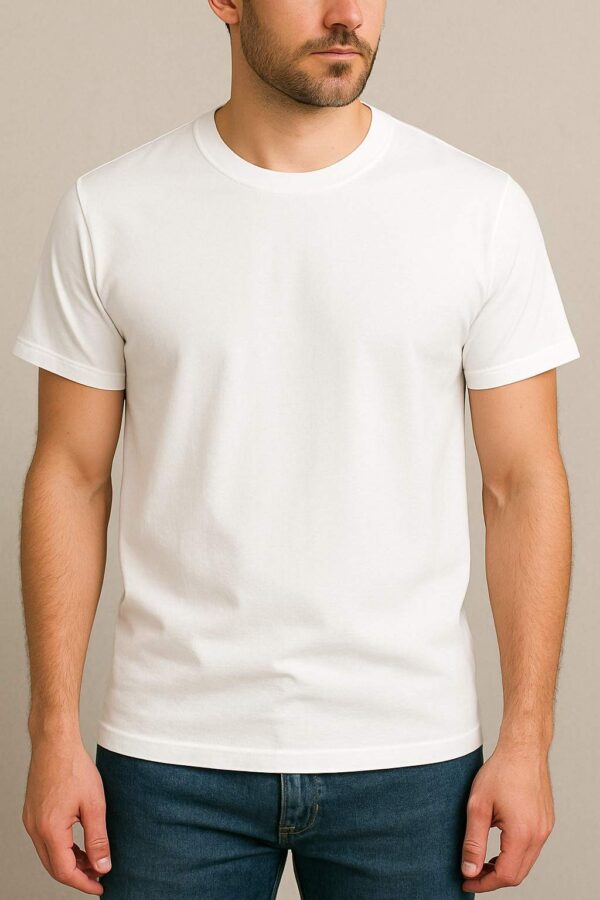 Men’s White Round Neck T-Shirt – Sareena Polyester