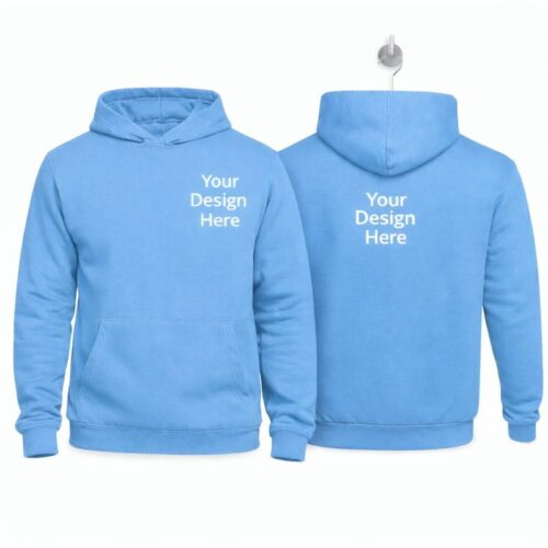 Custom Light Blue Hoodie Custom Light Blue Hoodie with Front and Back Logo Printing