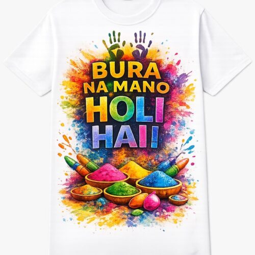 holi t-shirt Bura Na Mano Holi Hai white t-shirt with colorful Holi powder splash graphic